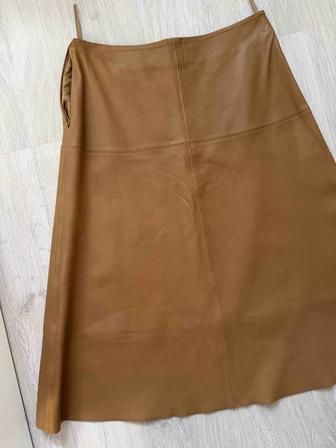 Кожаная юбка миди из натуральной кожи, цвет карамель / коньяк, новая