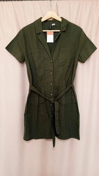 H and M, Платье-пиджак летнее ,хлопок 100%, цвет хаки, р. 46