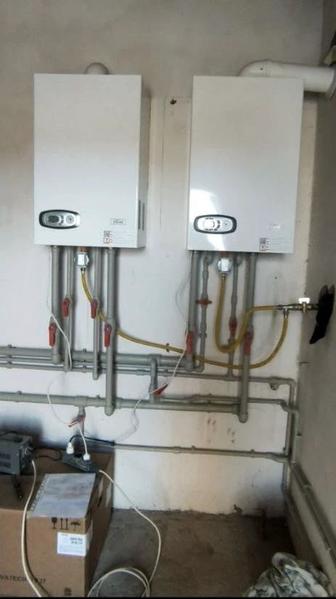 Котел жане газ калонка орнату жұмыстары. Орнын ауыстыру монтаж котла.
