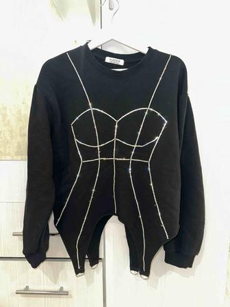 Стильный свитшот-корсет со стразами (утепленный)