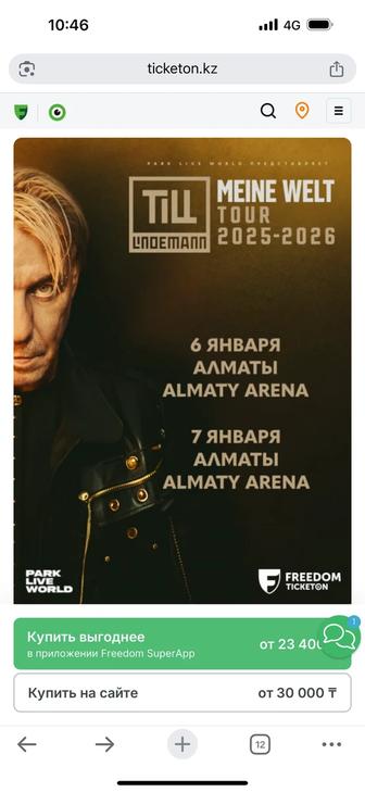 Билет на концерт Тилль Линдеманна