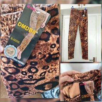 Лосины леопард Верблюжья шерсть, черные с блестками