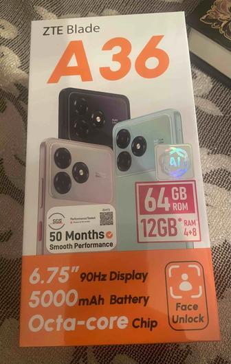 смартфон новый ZTE Blade A36 4
ГБ/64 ГБ черный в упаковке