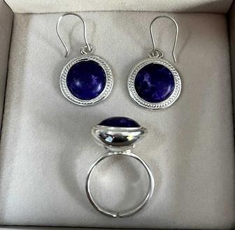 Серебряный комплект 925 ручной работы кольцо и серьги