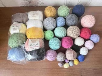 Большой лот пряжи хлопок, хлопок/акрил, шерсть и прочее