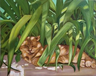 Картина. Жаркий полдень. Алиса в ирисах. Холст лен, масло. 40х50см