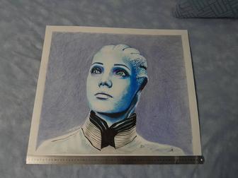 Рисунок цветными карандашами Лиара т Сони из mass effect