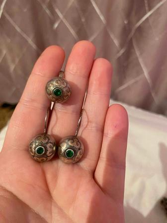 Серебряные украшения комплект с золотом и кольцо 925 пробы