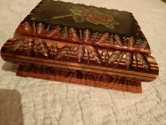 Шкатулка лаковая резная старинная ручная работа,большая объёмная