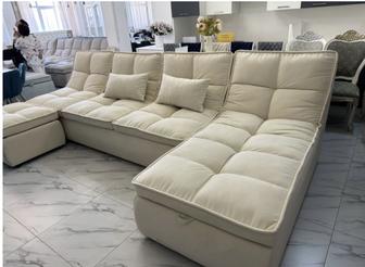 Консул комплект (пуф, диван П-образный) обивка велюр, бежевый