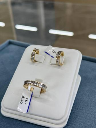 Italy gold. Золотой комплект серьги 3.21 гр кольцо 2.43 гр размер 18.5
