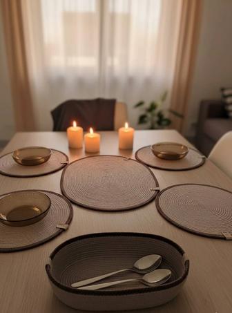 Столовый набор для декора и уютаиз х/б шнура в технике зиг-заг