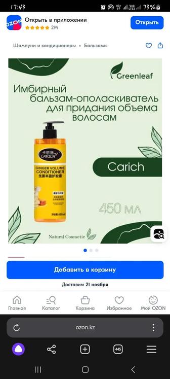 Шампунь CARICH GINGER VOLUME 450 ml