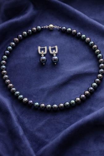 Комплект натуральный черный жемчуг