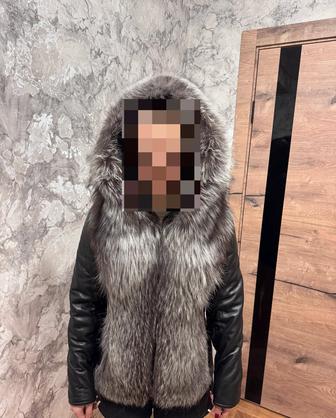 Куртка натуральная кожа, чернобурка и кроличья подстежка