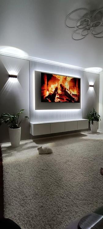 ТВ зона, Обшивка бамбук панель, гибкий мрамор,