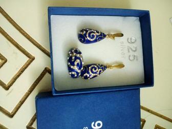 Серебряный комплект серьги и кольцо 925 проба