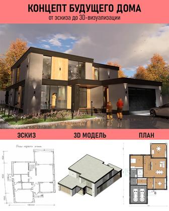 Архитектор, фасады частных домов, 3D концепт, планировка