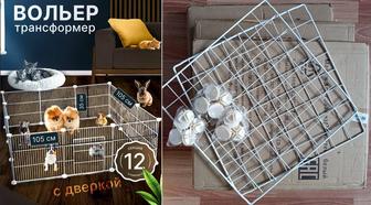 Вольер трансформер белый, металл, с дверцей