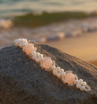 Браслет из натурального камня - Pearl Blossoms, розовый кварц