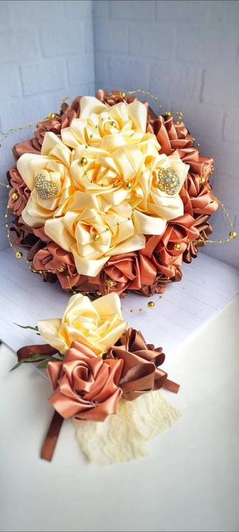 Изготовления букета из атласных лент, букет невесты