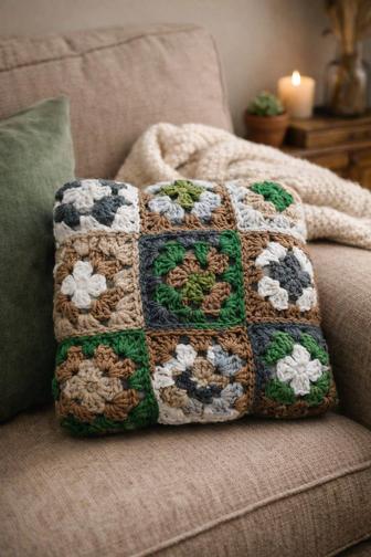 Вязанная декоративная подушка