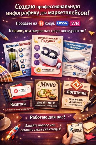 Инфографика, делаю меню , визитки , карточки для WB,Ozon , Kaspi