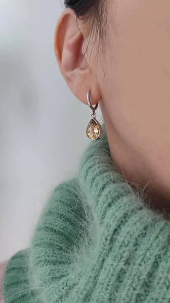 Цитрин серебро серьги