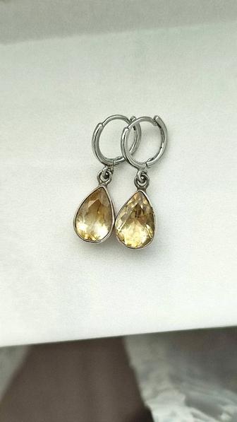 Цитрин серебро серьги