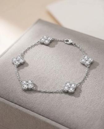 Серебряный браслет 925 пробы с муассанитом Сертификат GRA