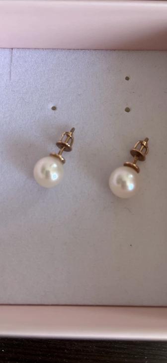 Серьги золотые с натур жемчугом