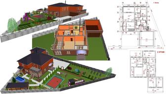 Ландшафтный дизайн 3D эскизный проект, озеленение, благоустройство.