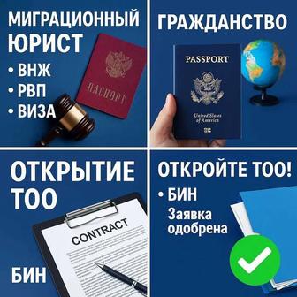 Миграционный юрист, ВНЖ, РВП , Виза, Гражданство , Открытие ТОО, БИН!!