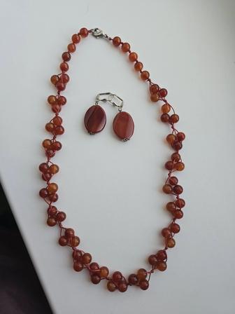 Сердолик комплект серьги ожерелье