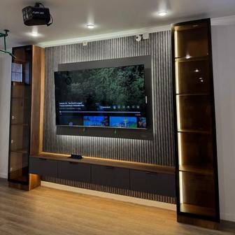 ТВ-зона с бамбуковыми панелями. Дизайн интерьера любой сложности