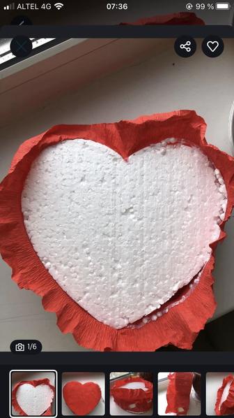 Готовый вырезанный пенопласт в форме сердечка/сердца. Для оформл-я подарка