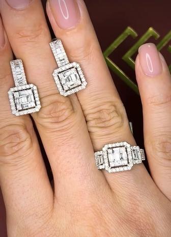 Ювелирные изделия из золота 750 с бриллиантами серьги и кольца