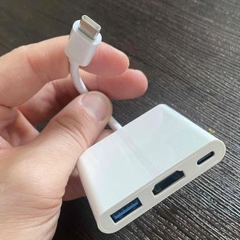Переходник для Apple Type-C на HDMI и USB для телевизора и флешки
