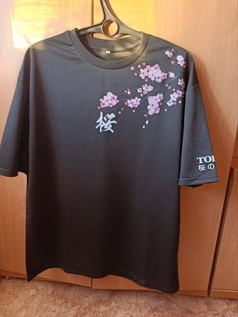 Футболка с принтом Вишневый цвет, японские элементы