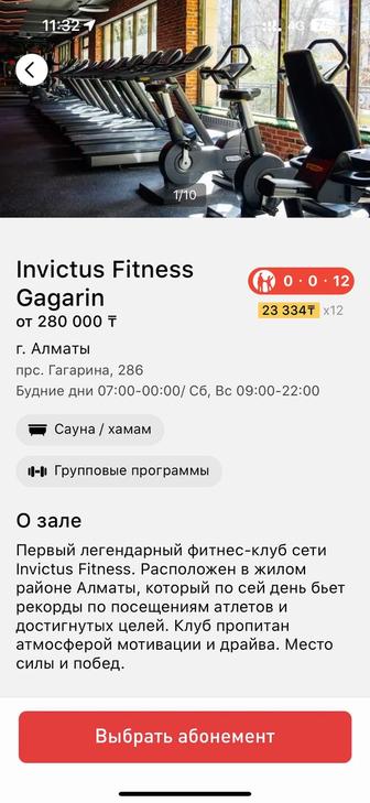 Годовой абонемент Invictus Gagarina