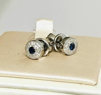 Серьги гвоздики золотые с бриллиантом и сапфиром Assos Diamond 750 Италия